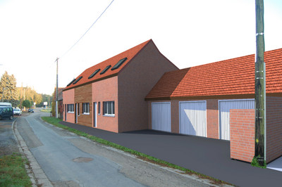 photomontage réhablitation d'une grange en 3 logements avec garages